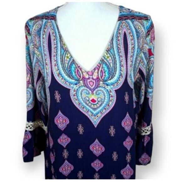 UMGEE USA BLUE & PINK BOHO-INSPIRED VNECK DRESS SZ.S EUC. - Picture 2 of 7